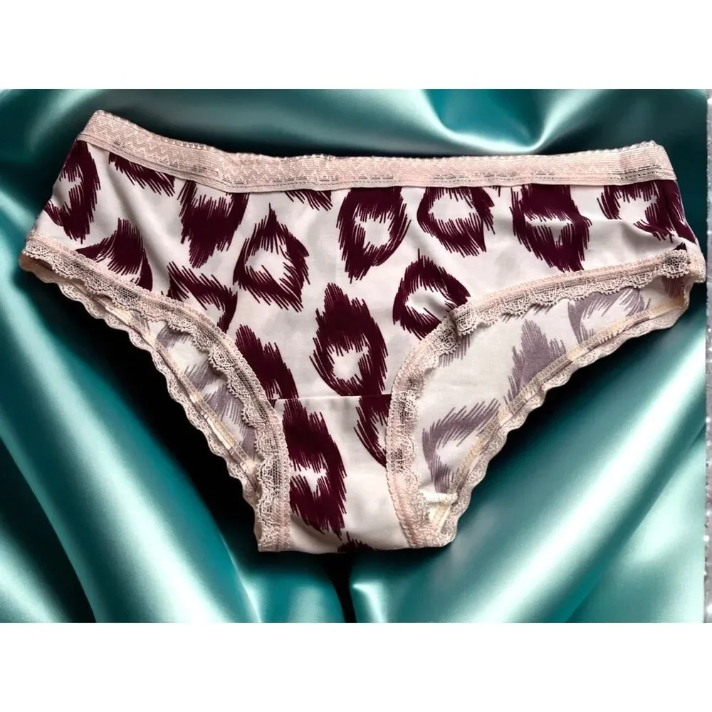 New Bikini Brief Lace Accent Abstract Animal Print Small Panties Underwear NWOT